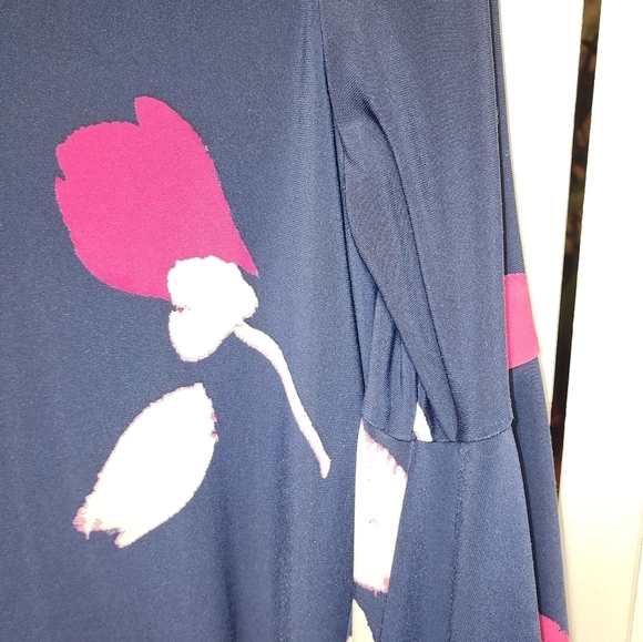 Lauren Ralph Lauren Navy Blue Floral Printed A-Line 3/4 Bell Sleeves 8 - Picture 6 of 12